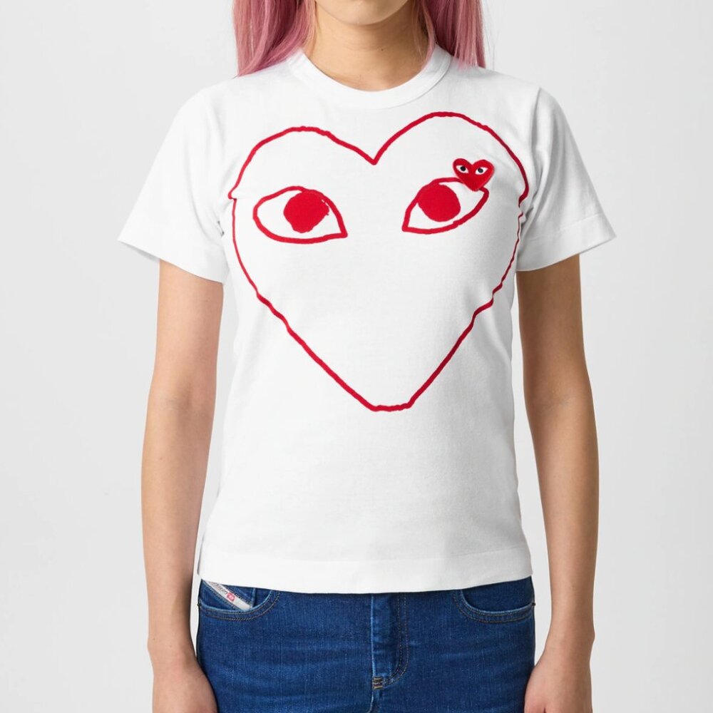 Comme des Garcons PLAY White Tee with Red Heart Logo
